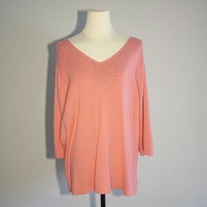 Quacker Factory Pink Embellished V-Neck Tunic